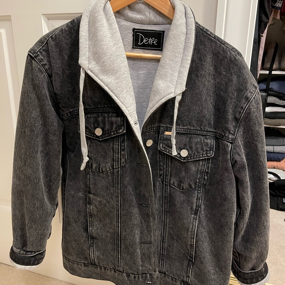 Women's Black Jean Jacket with Gray Hoodie